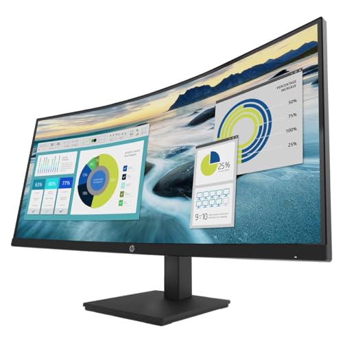 HP P34HC G4 34" WQHD Curved Screen Edge LED LCD Monitor - Vertical Alignment - 3440 × 1440 - 250 Nit - 100 Hz RR - HDMI - Display Port - Black - Image 2