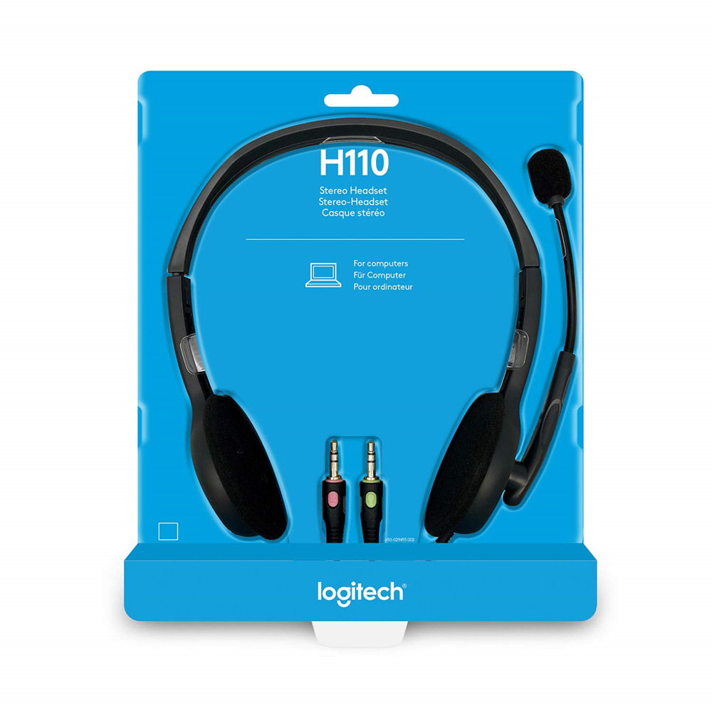 Logitech H110 Wired Headset, Stereo Headphones with Noise-Cancelling Microphone, 3.5-mm Dual Audio Jack, PC/Mac/Laptop - Black - Image 2
