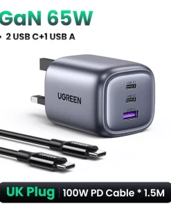 Alternative view of Ugreen Nexode 65W USB C GaN Charger-3 Ports Wall Charger (CD306) -Fast Charger Block, Compact Foldable Charger