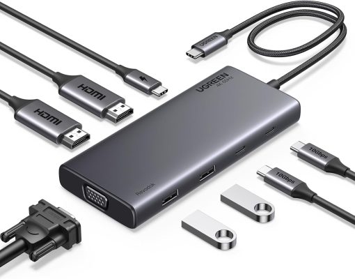 UGREEN 8 in 1 Multifunction Adapter, USB-C to USB3.2 ( 2 Port) + USB-C3.2 ( 2 port) + 4K HDMI ( 2 Port) + VGA + PD port Converter