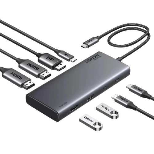 UGREEN 8 in 1 Multifunction Adapter, USB-C to USB-A 3.2 ( 2port) + USB-C 3.2 ( 2 port ) +2 4K HDMI + 4K DP + PD port Converter