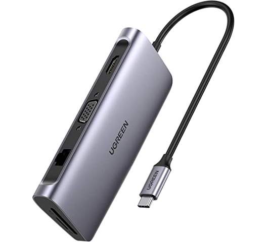 UGREEN 7 in 1 Multifunction Adapter, USB-C to USB3.0 ( 2 Port) + 4K HDMI + RJ45 + SD&TF Card Reader + PD port Converter